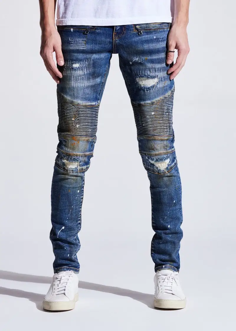 Paneled Ribbed Biker Jeans