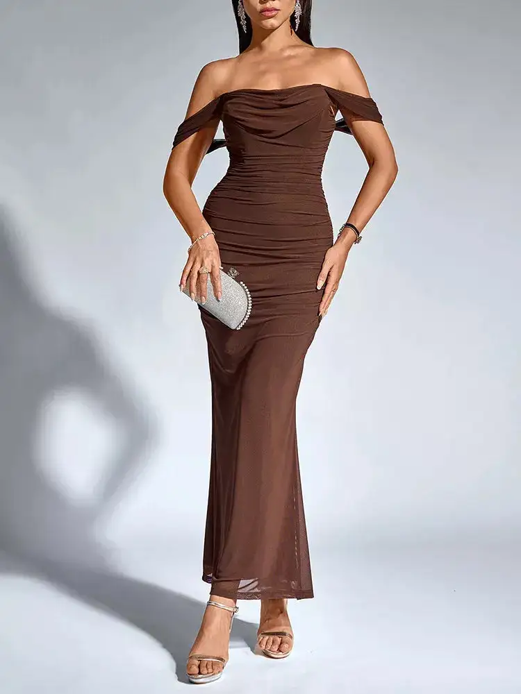 Structured Shape Ruched Maxi Dress