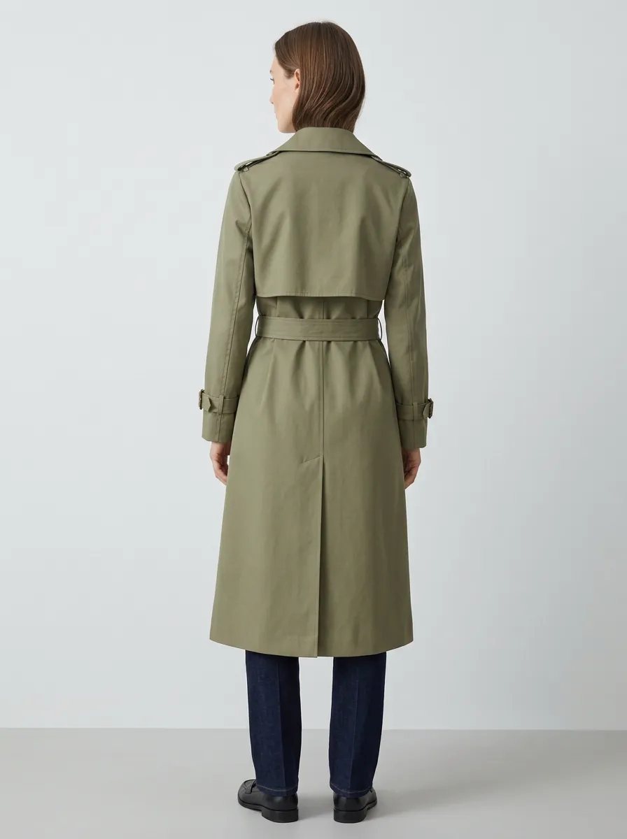 Women's Classic Olive Green Belted Long Trench Coat