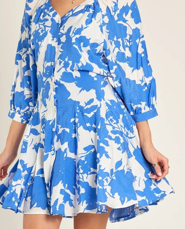 Three-Quarter Sleeve Button Down Mini Dress