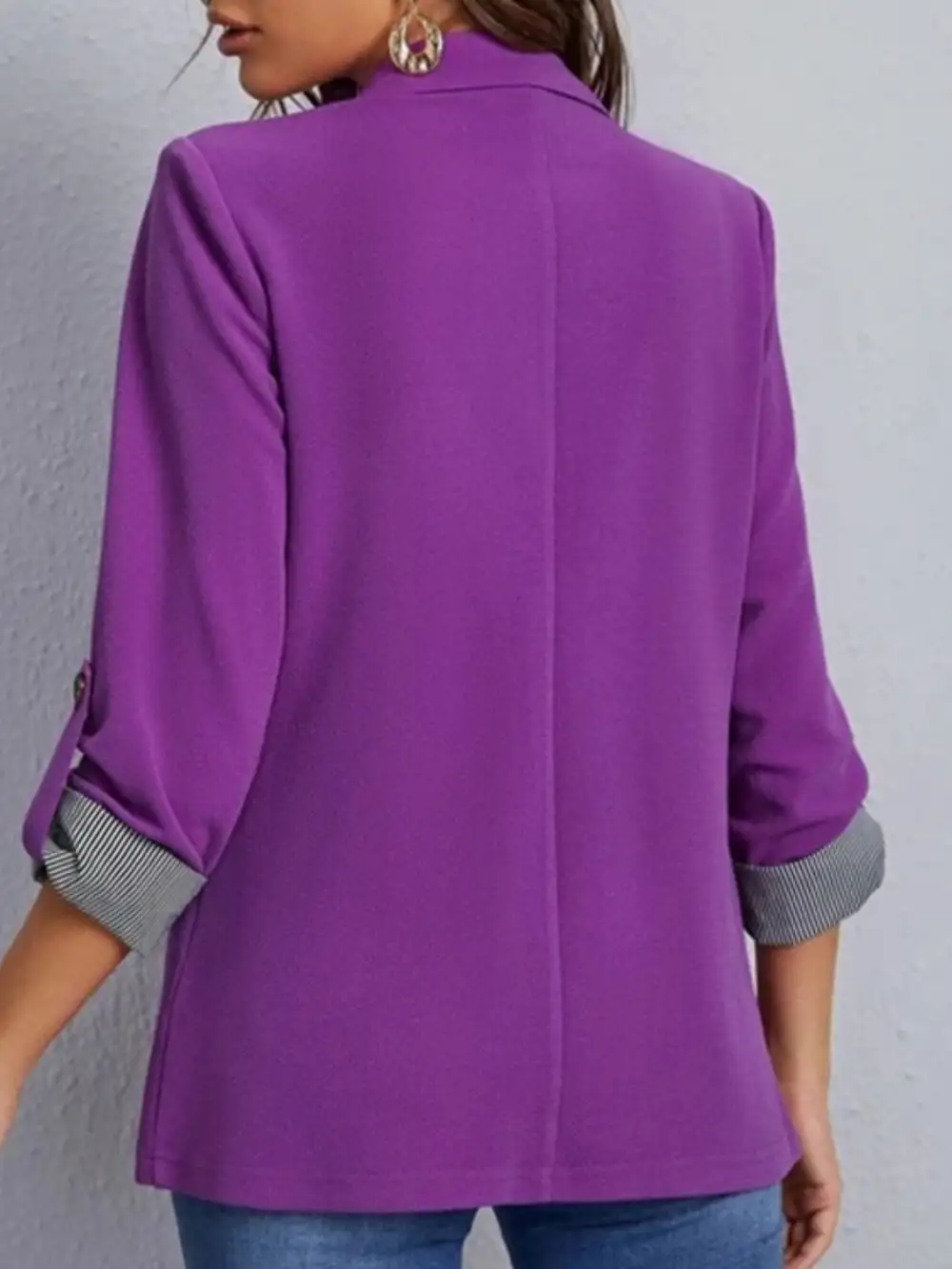 Lapel Collar Roll Tab Sleeve Blazer