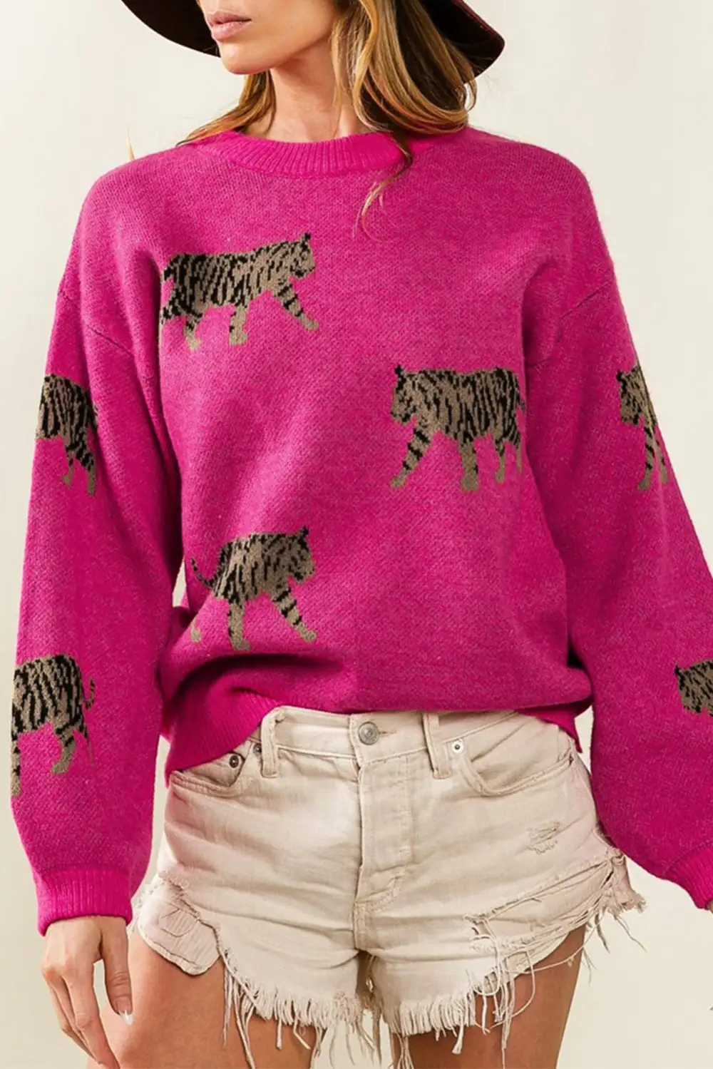 Fierce Animal Pattern Casual Knit Sweater