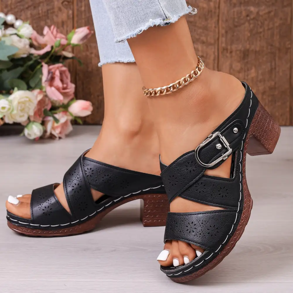Sleek Open Toe Block Heel Sandals