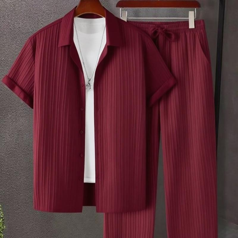 Men's Two-piece Suit Shirt and Elastic Waist Pants Set