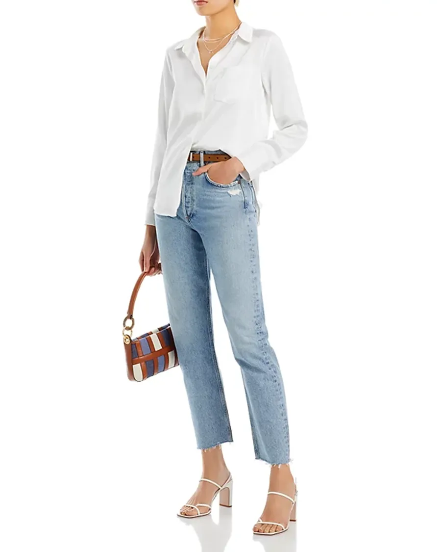 Lapel Satin Button Front Blouse