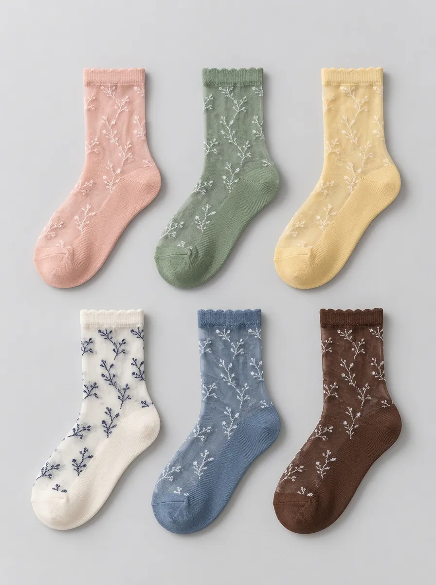 Women's Multicolor Floral Sheer Crew Socks 6-Pack