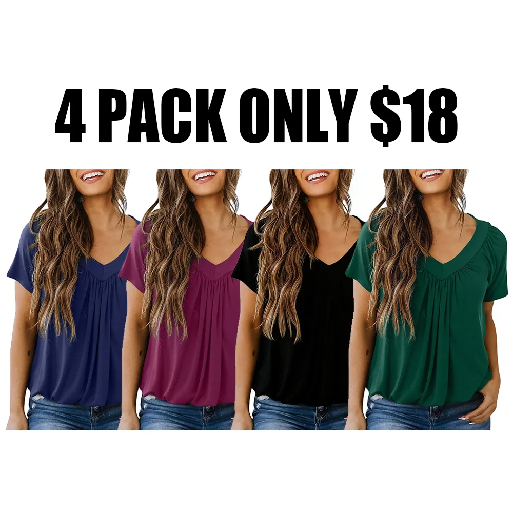 Women'S Casual Summer Short Sleeve V Neck Tops T-Shirts 🔥8-Pack - All Colors Included, Only $24
