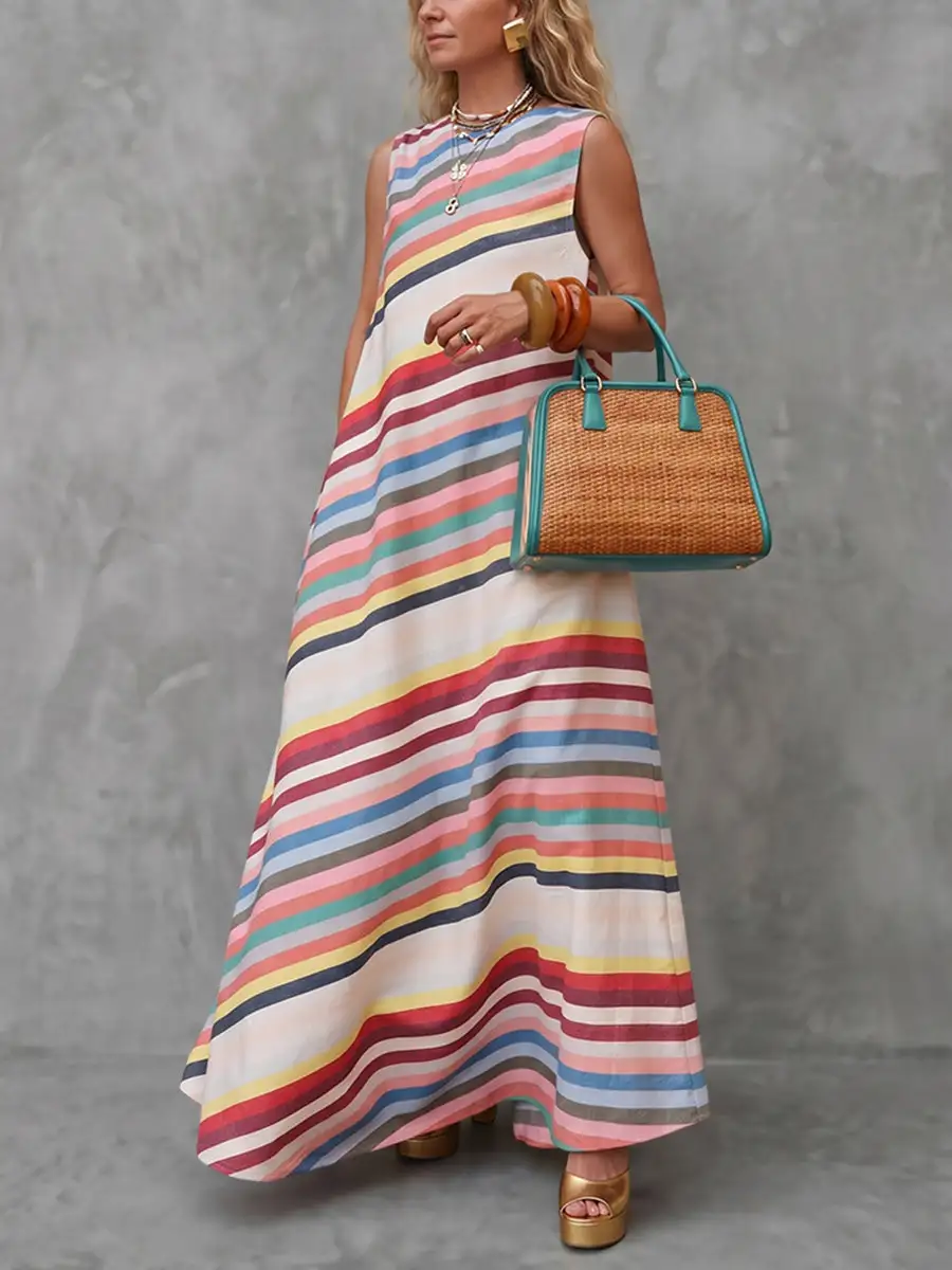 Loose Striped Neck Maxi Dress