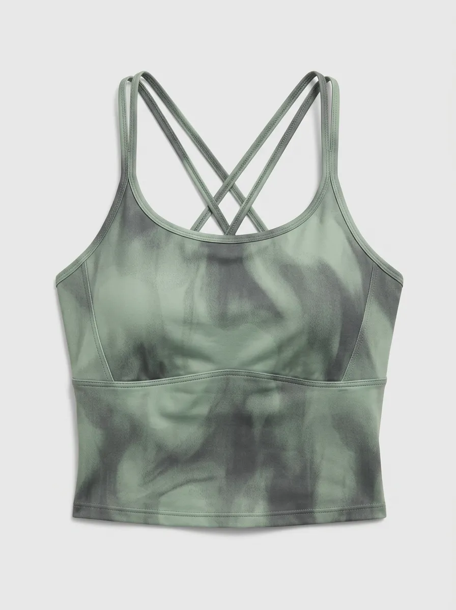 Women's Yoga Fitness Sage Tie-Dye Printed Crop Top