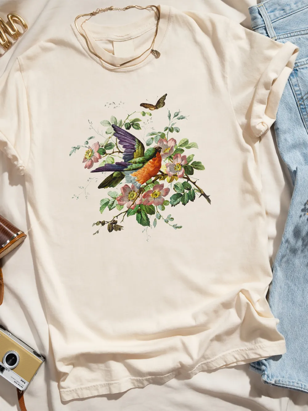 Hummingbird Floral Printed T - Shirt