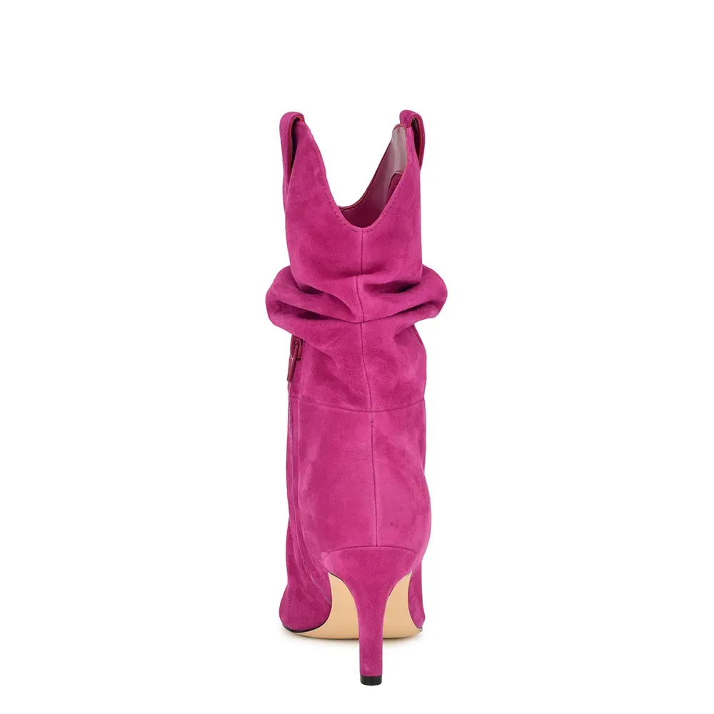 Faux-Suede Slouch Pointed-Toe Stiletto-Heel Ankle Boots