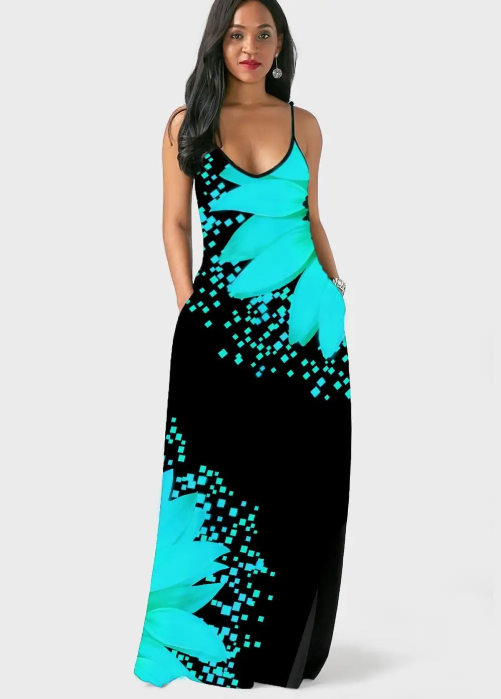 2023Women's Long Sleeveless V Neck Dress