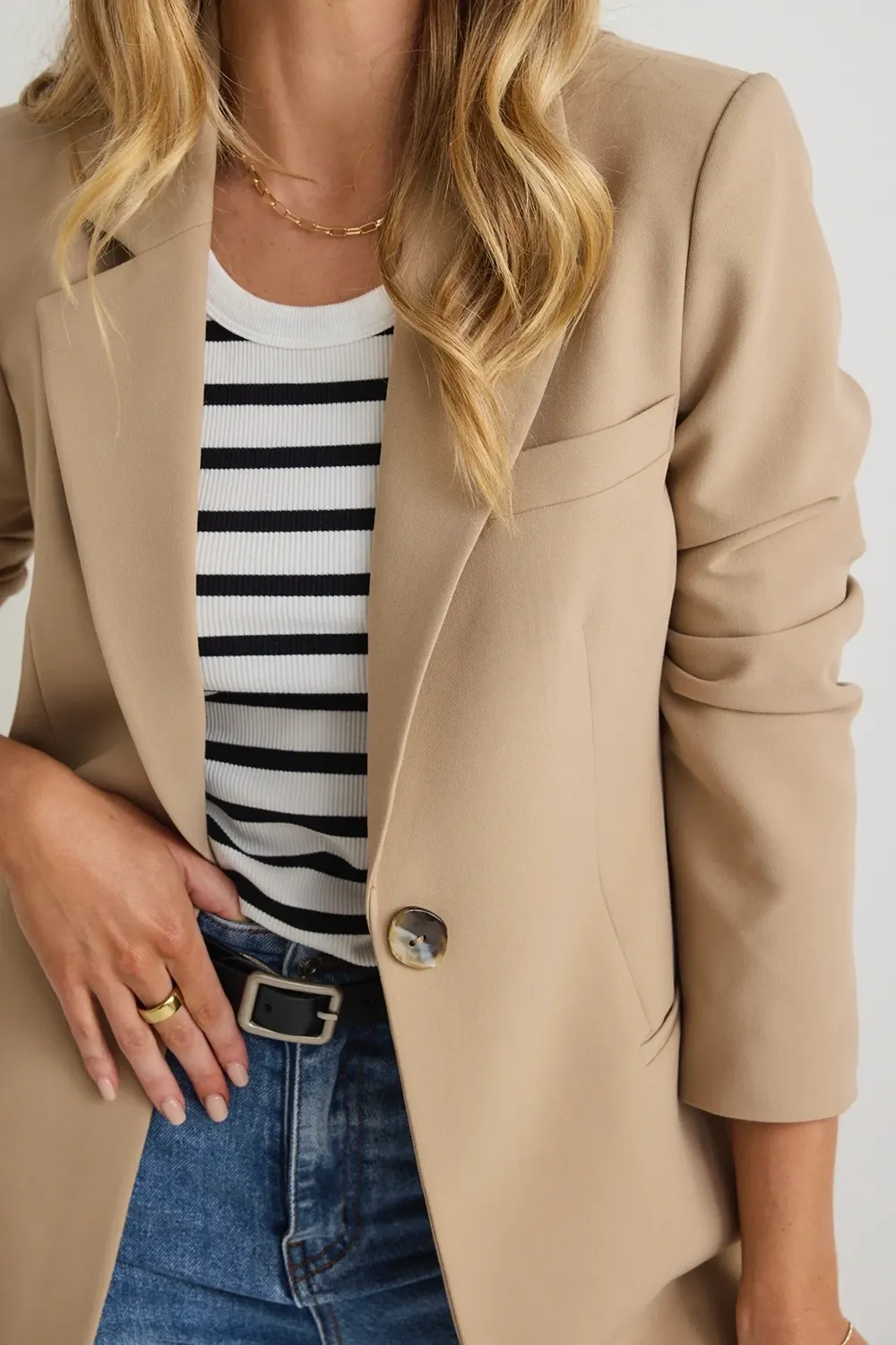 Camel Textured Fitted Blazer