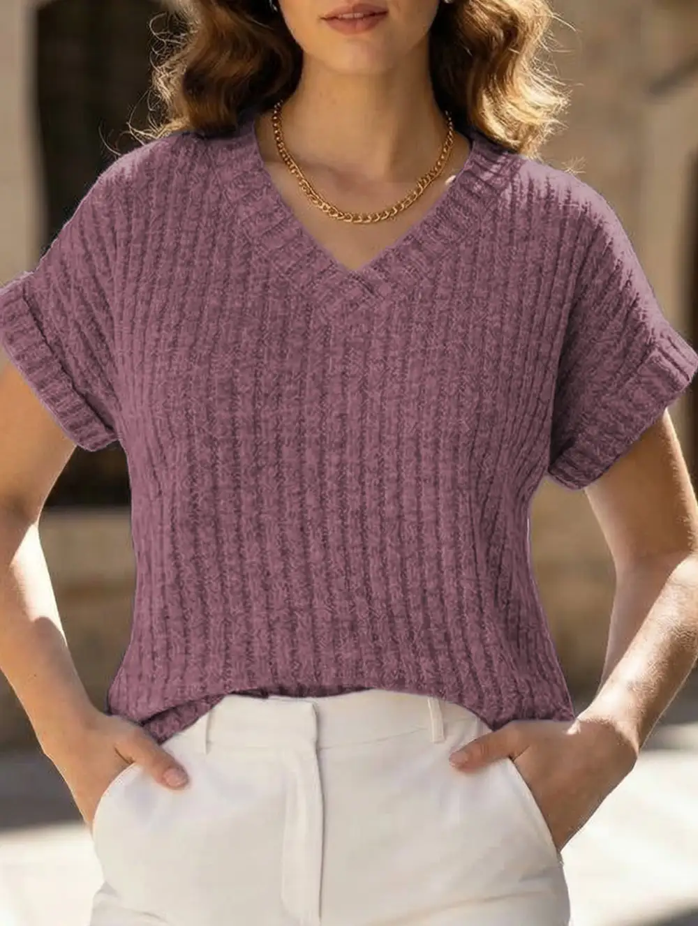 Draped V Neck Tee