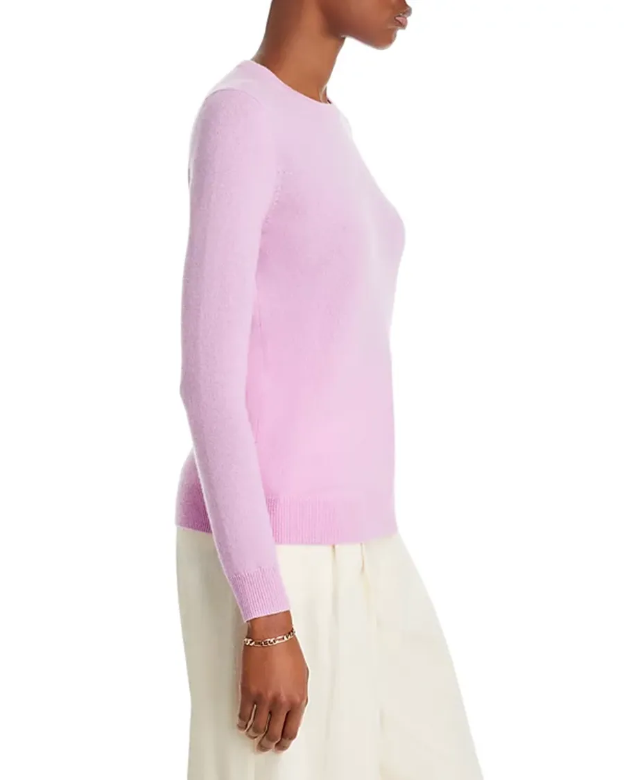Casual Style Ribbed Crewneck Cashmere Sweater