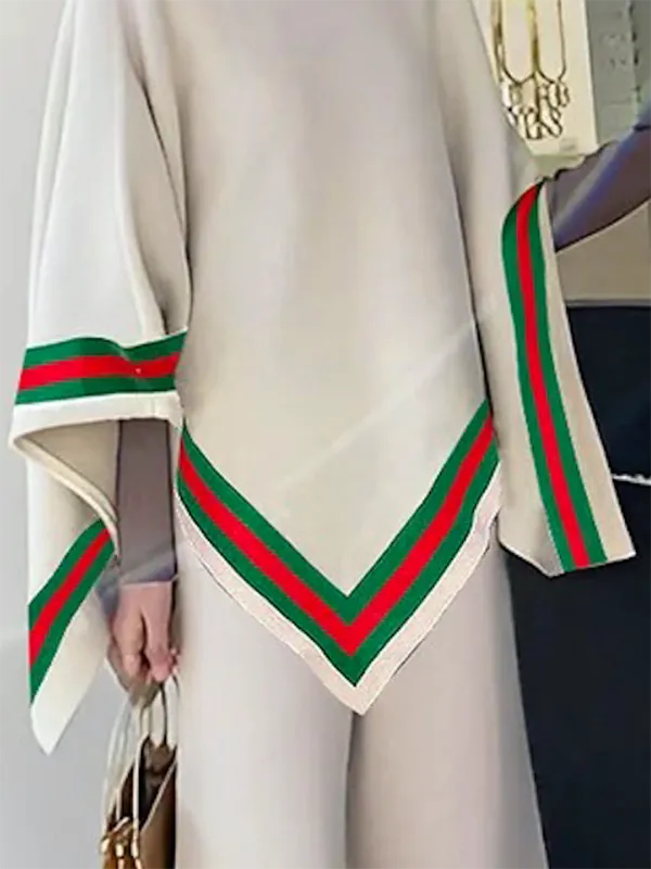 Striped Asymmetric High Neck Relaxed Fit Sweater