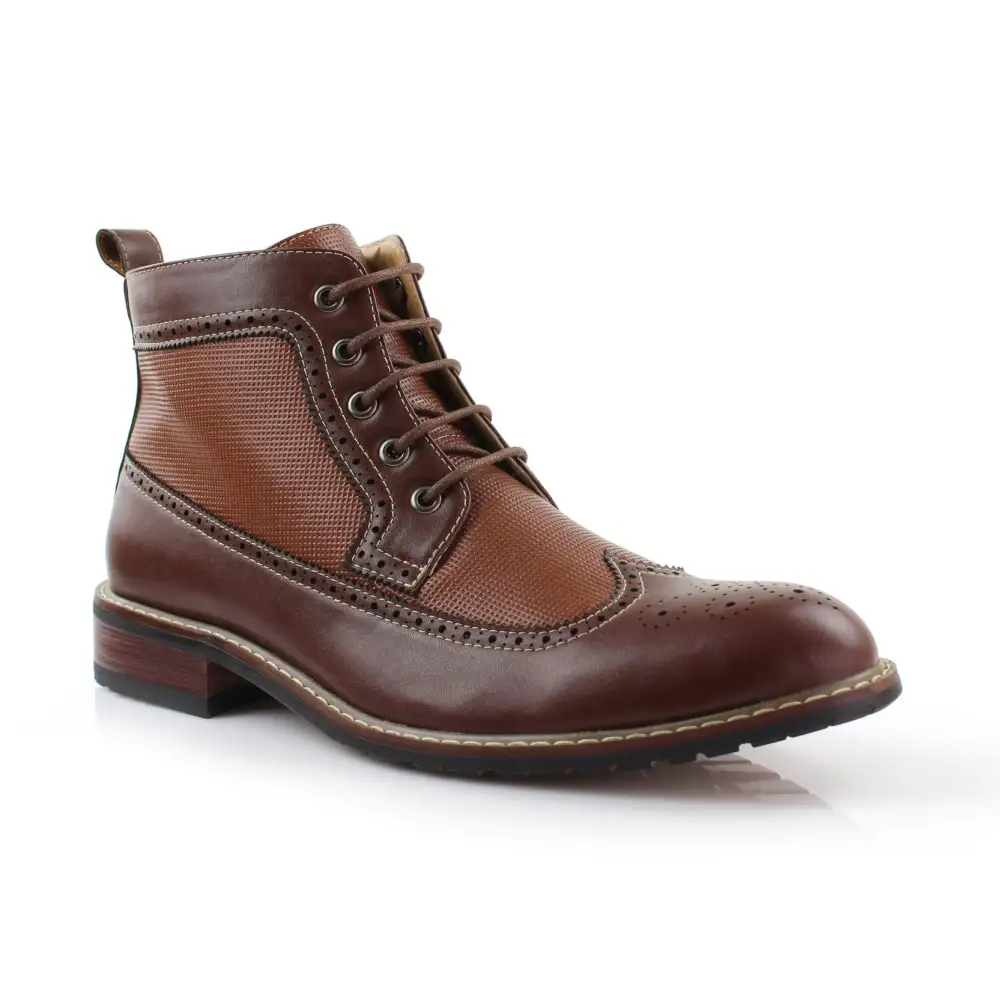Faux-Leather Embossed Burnished Motorcycle Boots