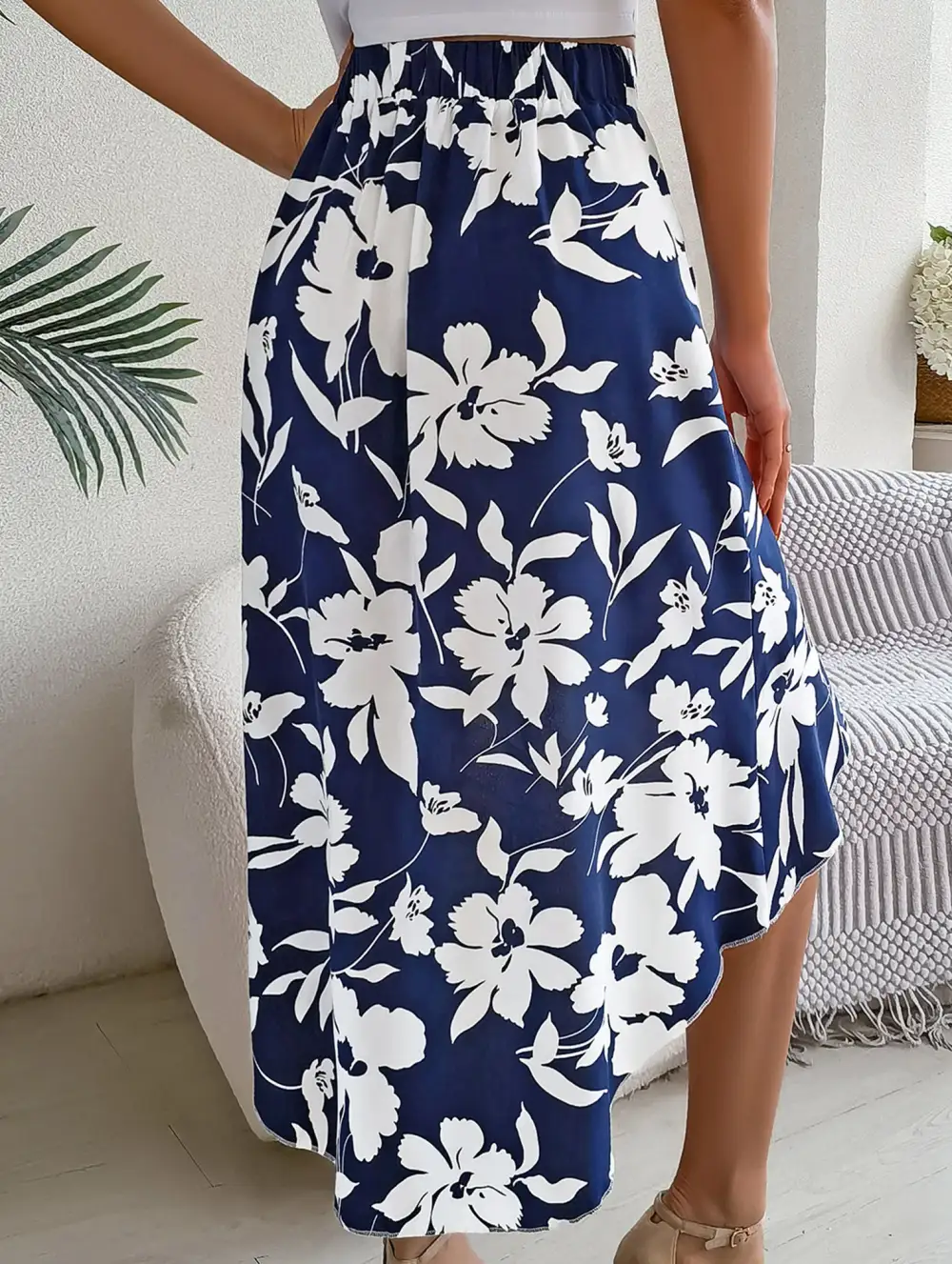 Floral Ruffle Irregular Midi Skirt
