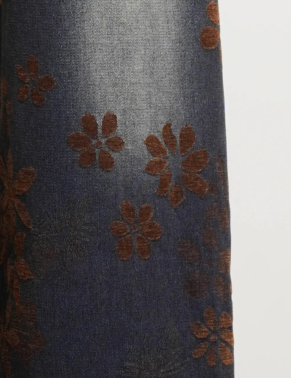 Floral Print Fleece Lined Wide Leg Barrel Denim Pants