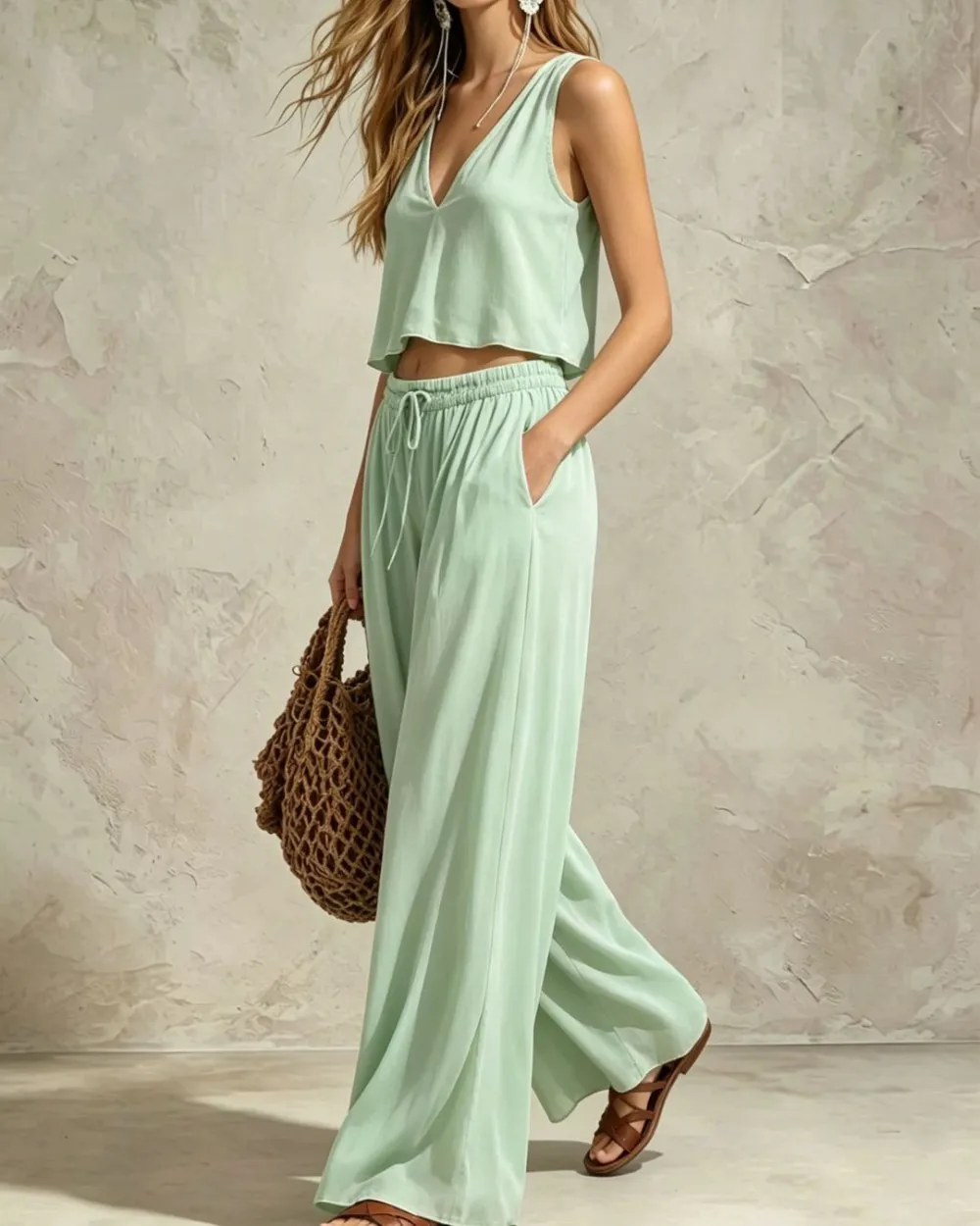 V-Neck Cotton Jersey Matching Set
