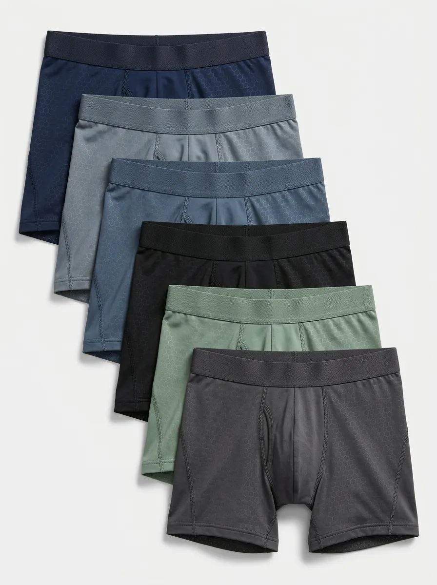 Men's Hexagon Patterned Athletic Performance 6-Pack Boxer Briefs
