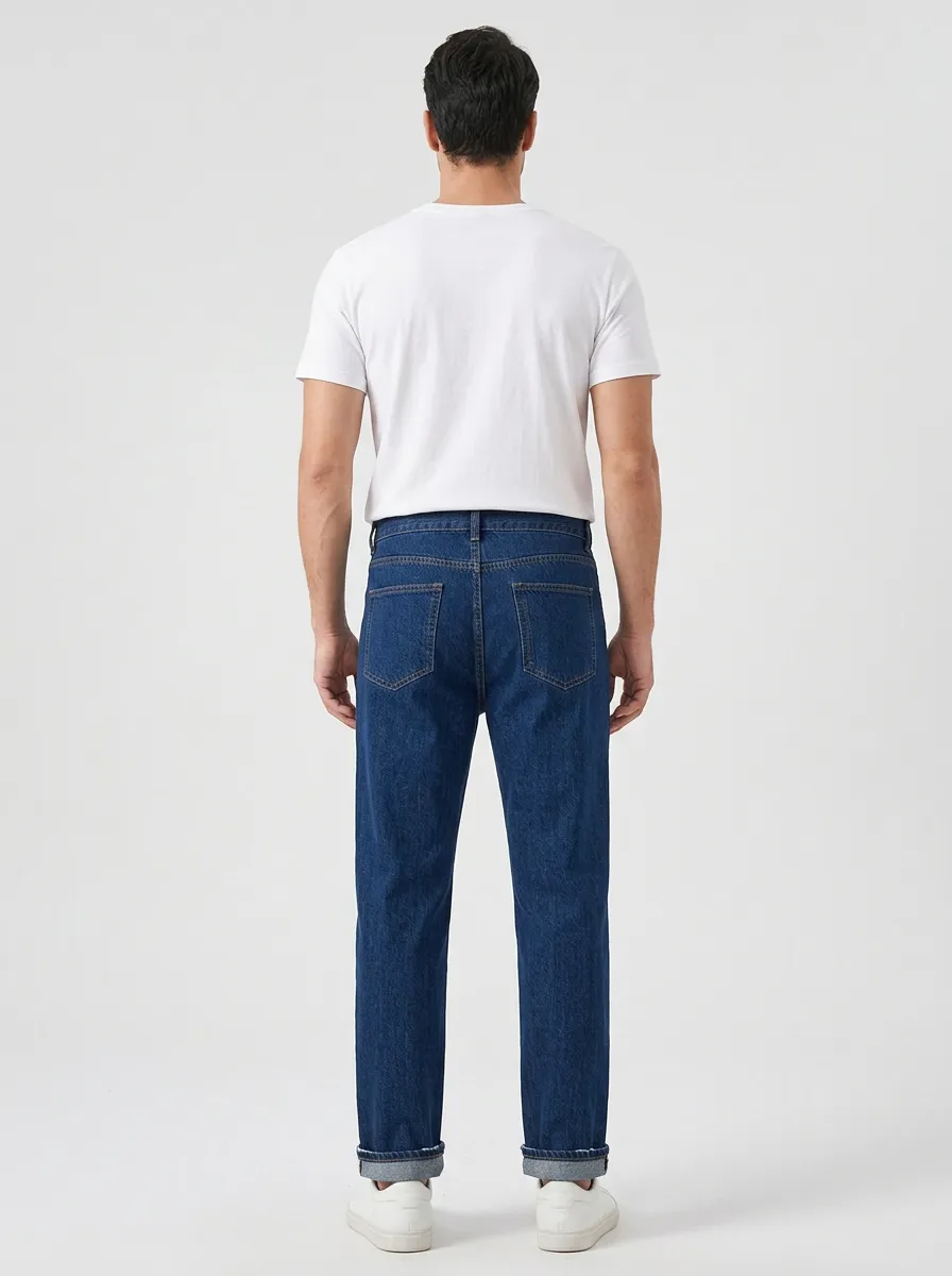 Straight Leg Washed Finish Classic Men's Loose Fit Jeans