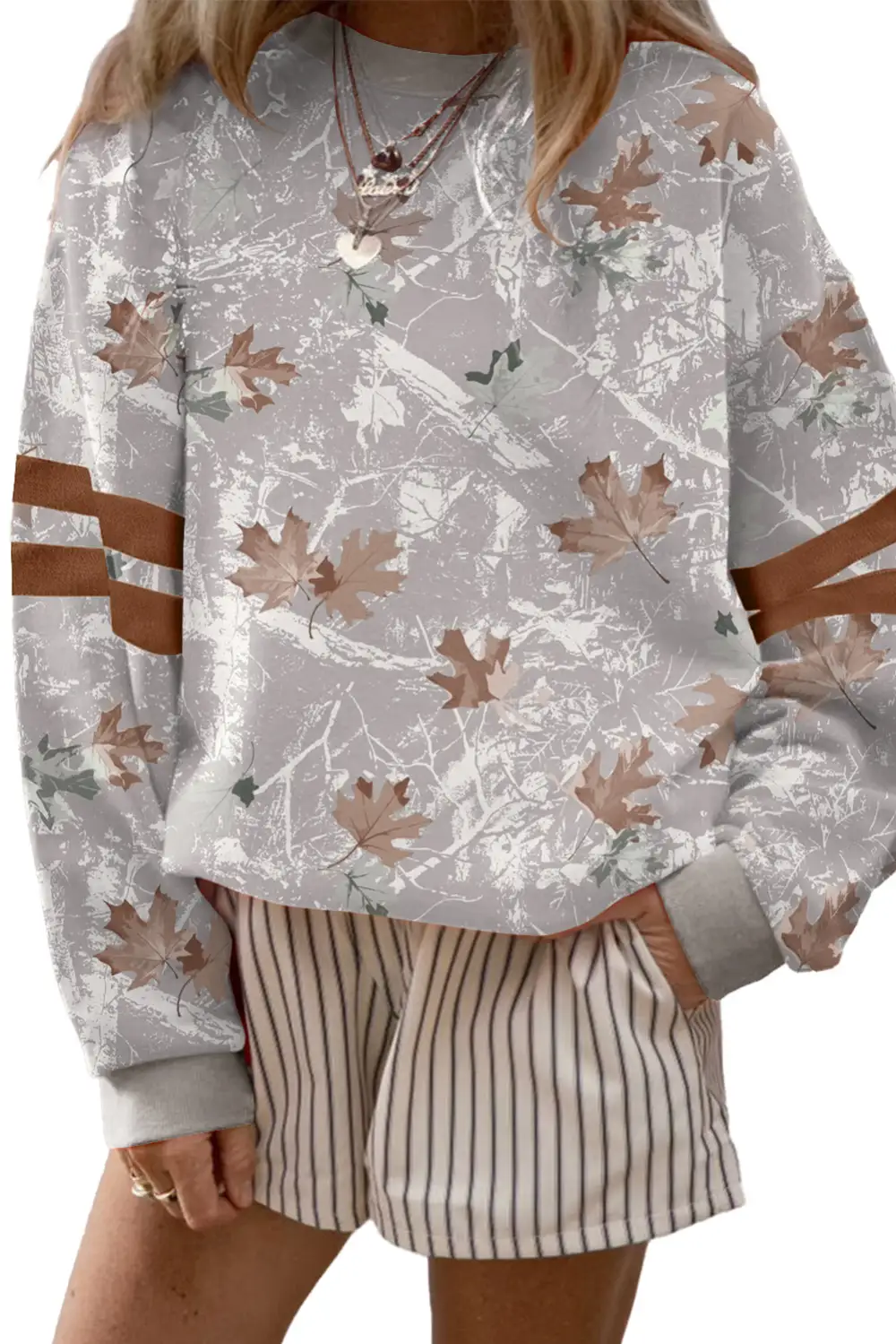 Camo Print Striped Varsity Stripe Sweatshirt