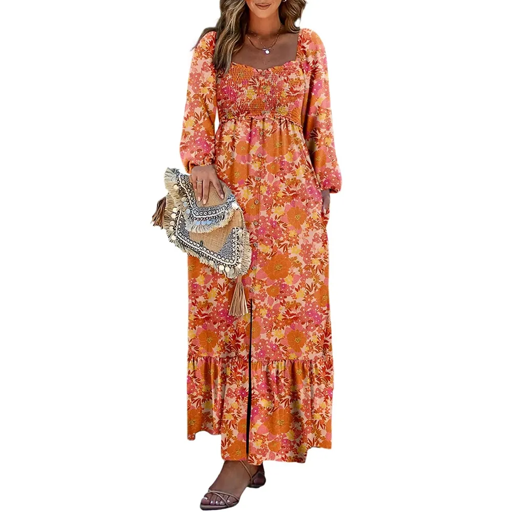 🔥Women's Bohemian FloralLong-Sleeve Dress