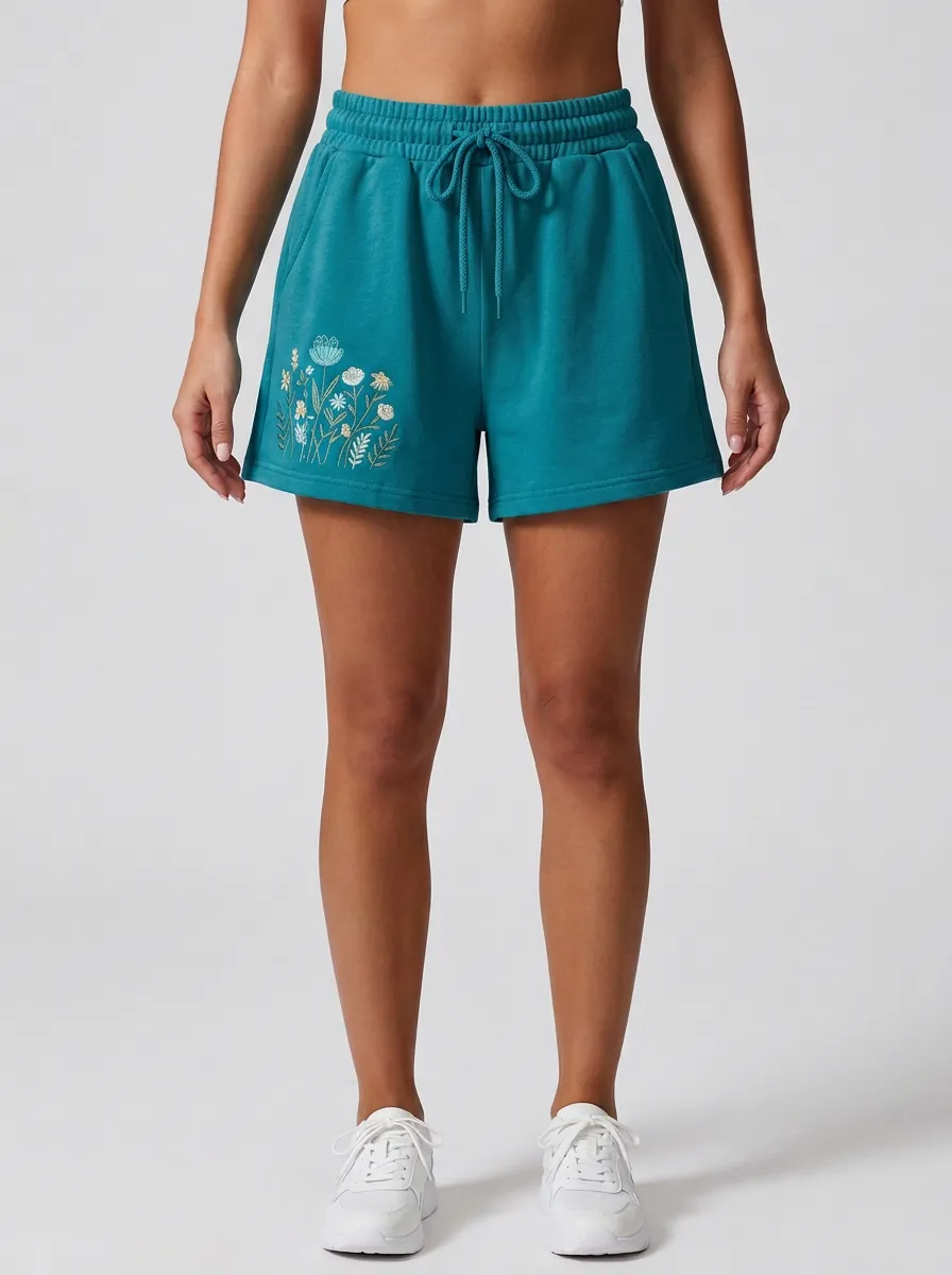 Women's High-Rise Floral-Embroidered Lounge Shorts