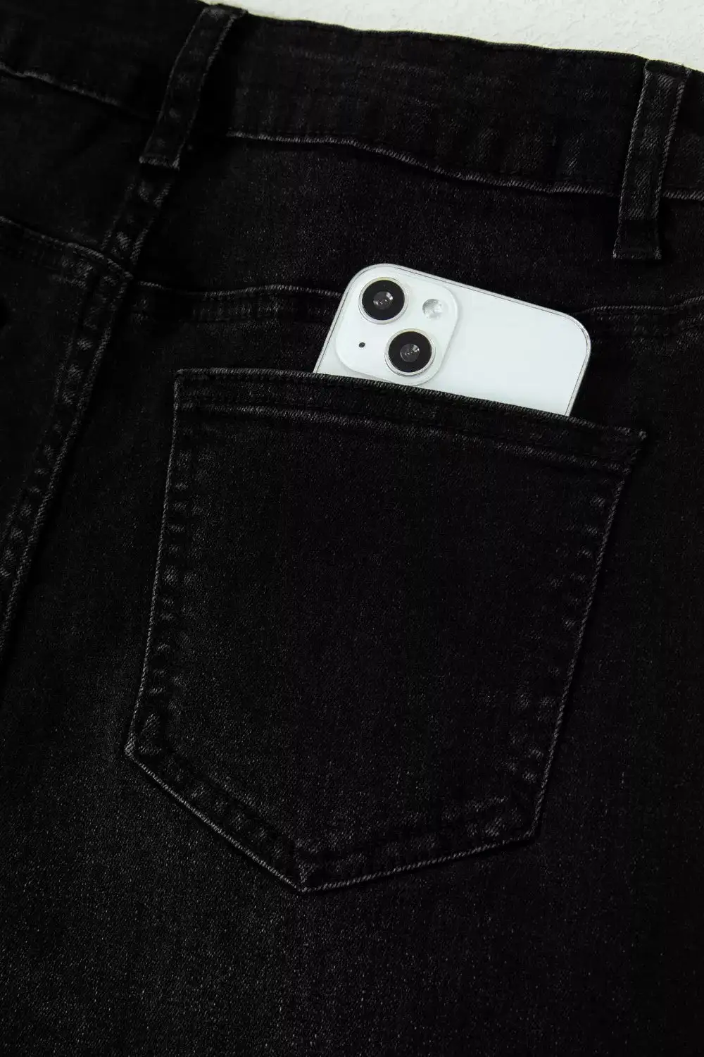 Washed Straight Leg Denim Jeans