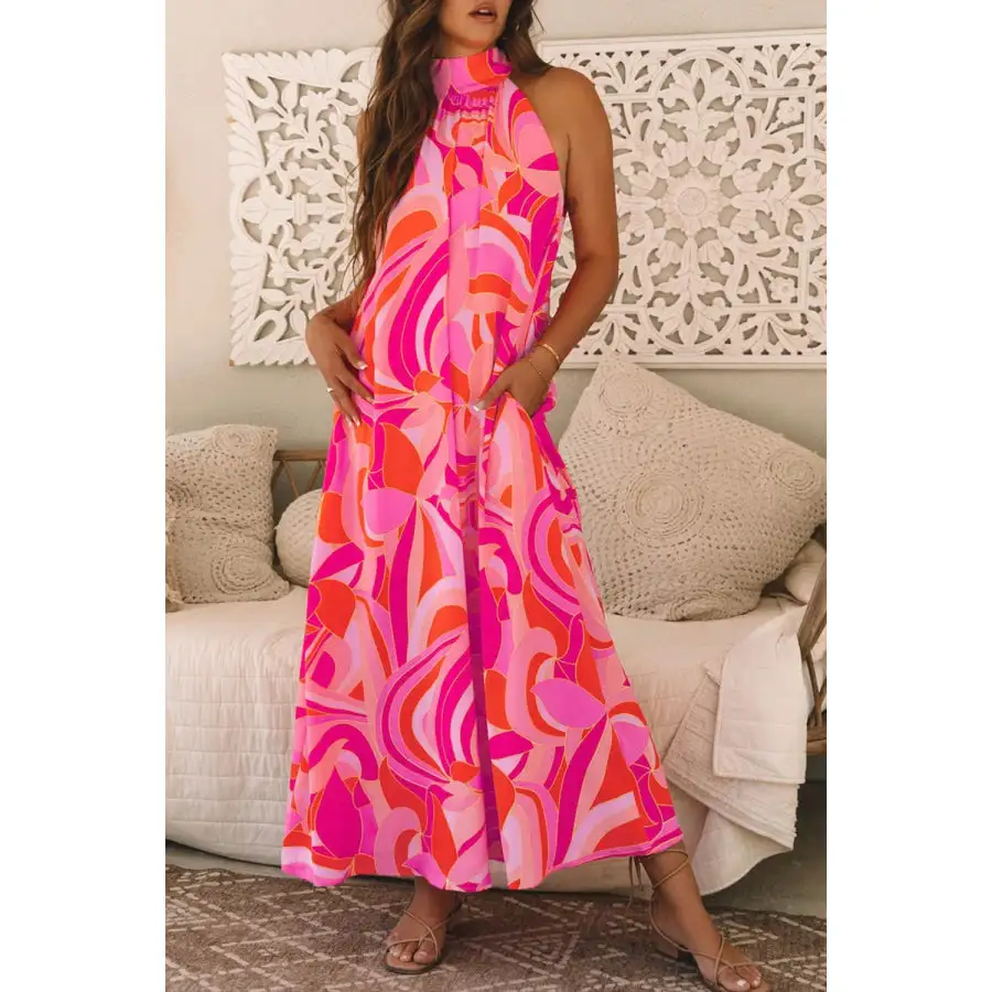 Contrast Grecian Neck Maxi Dress
