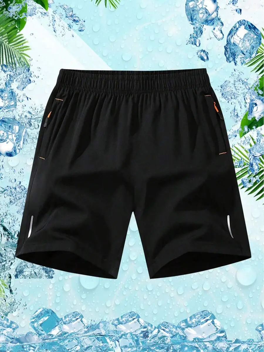 Men'S Solid Color Zipper Pocket Shorts