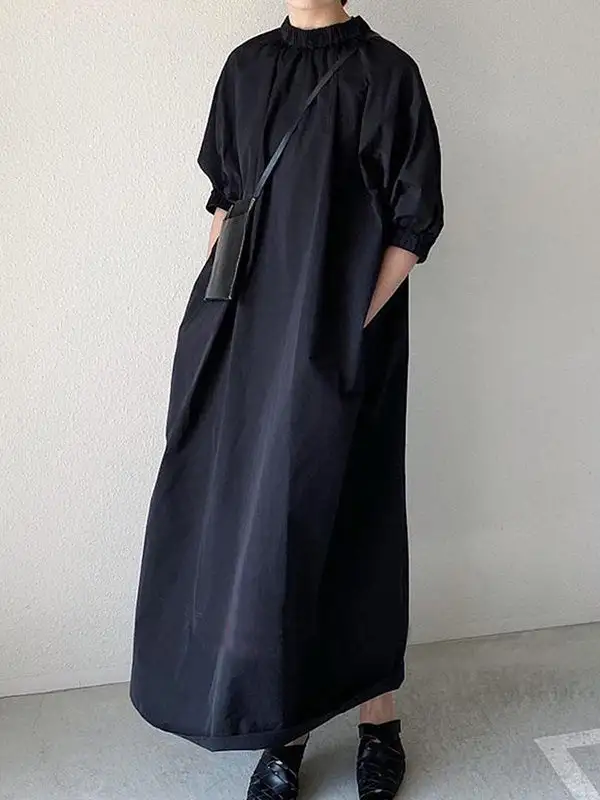 Sleeves Pleated Shirt Maxi Dress