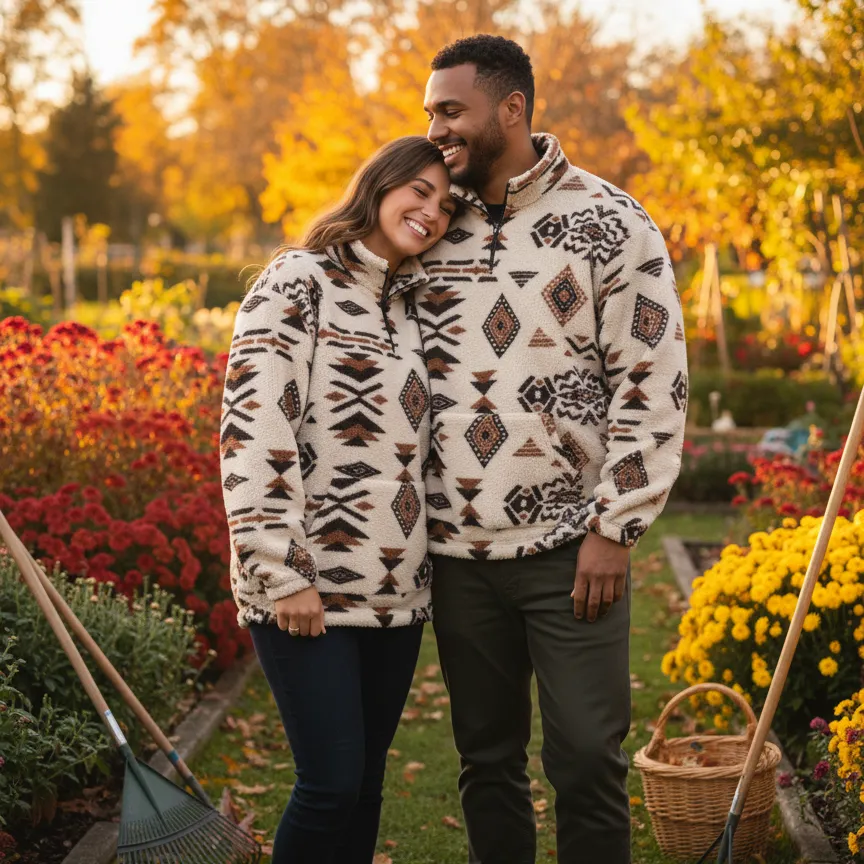 🎁Halloween Sale 49% Off - Casual Ethnic Pattern Zipper Sweatshirt – Drop Shoulder Long Sleeve Pullover with Stand Collar, Soft & Comfy Fit