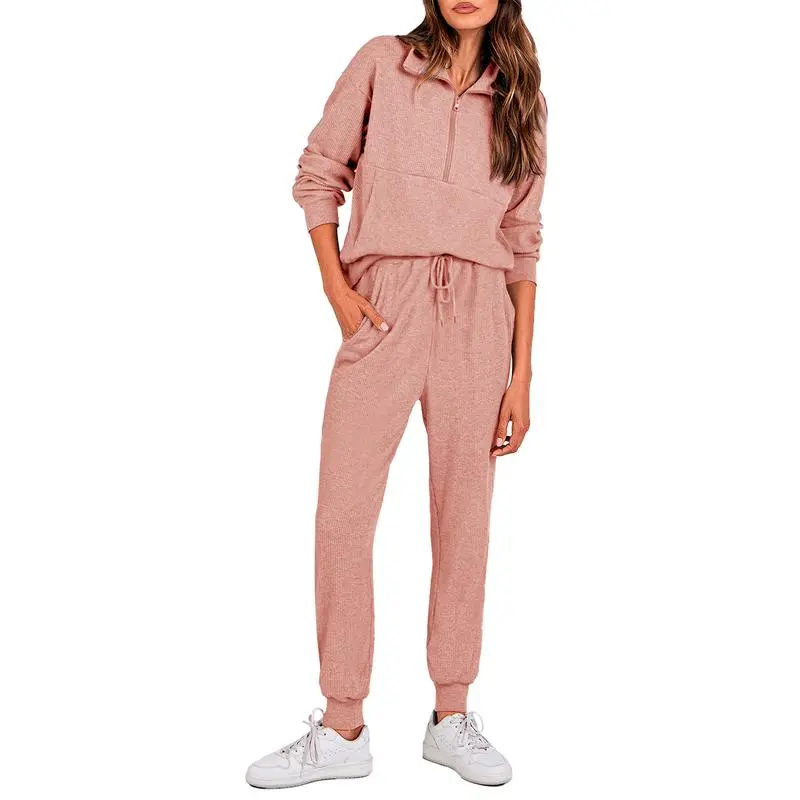 Women'S 2-Piece Sweatpants Set Long Sleeve Half Zip Pullover Sweatshirt & Joggers Pants Comfy Outfits Soft Tracksuit For Yoga Gym Activewear With Front Pocket & Elastic Waistband - Sweatsuit Loose
