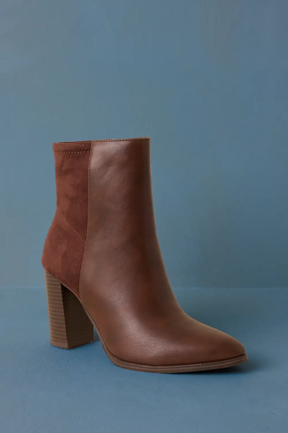 Refined Faux Suede Pointed Toe Block Heel Ankle Boots