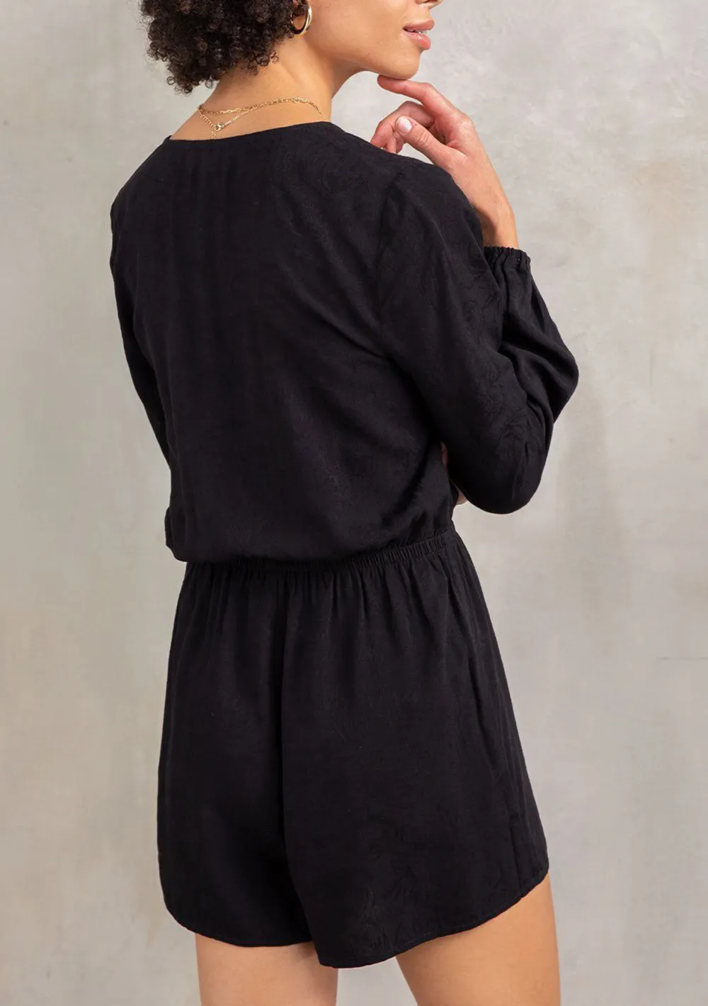 Half Button V-Neck Long Sleeve Romper