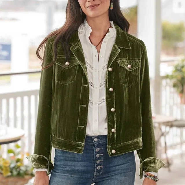 Lapel Velvet Casual Outerwear Jacket