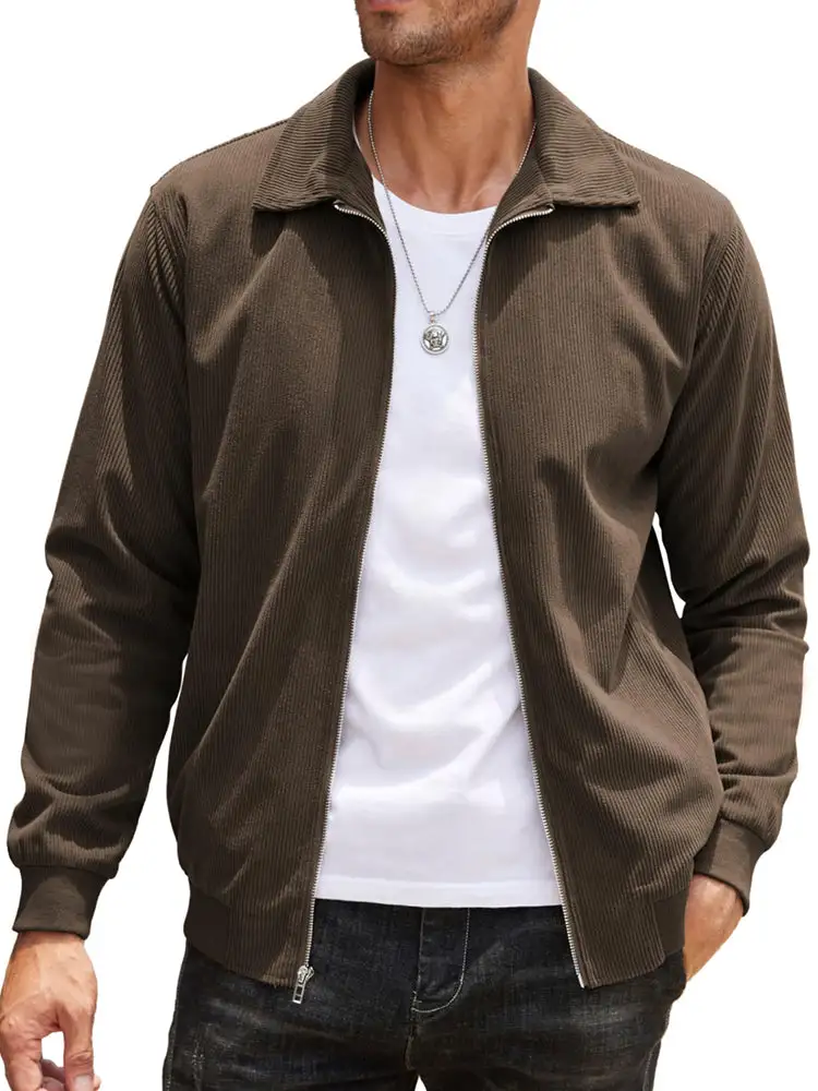 Casual Zip Up Corduroy Bomber Jacket