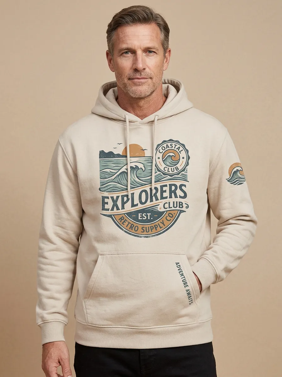 Men's Coastal Explorer Retro Wave Graphic Hoodie