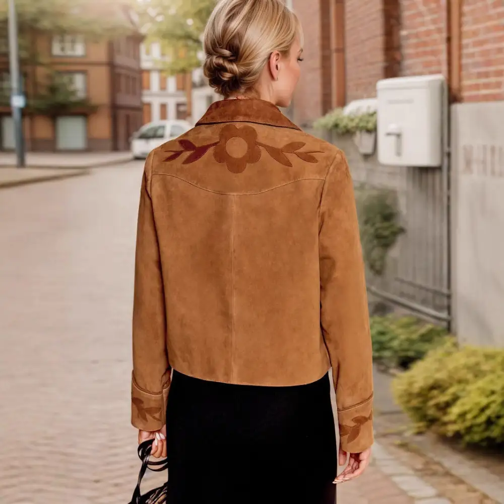 Floral Suede Casual Outerwear Jacket