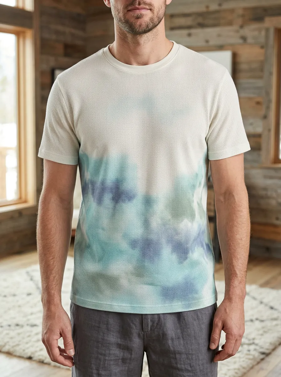 Men's Tie-dye Waffle Knit Dynamic Crew Neck T-Shirt