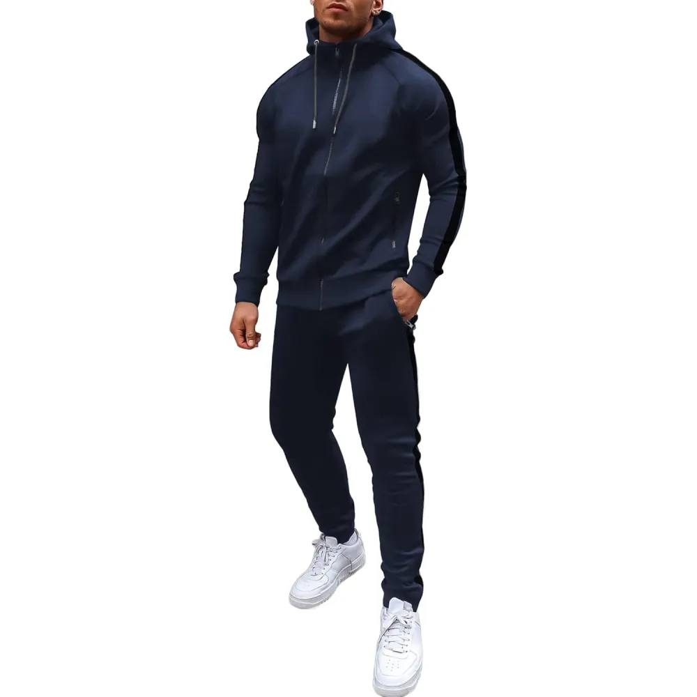 Mens with Zipper Pockets Full Zip Hoodie Sweatsuit