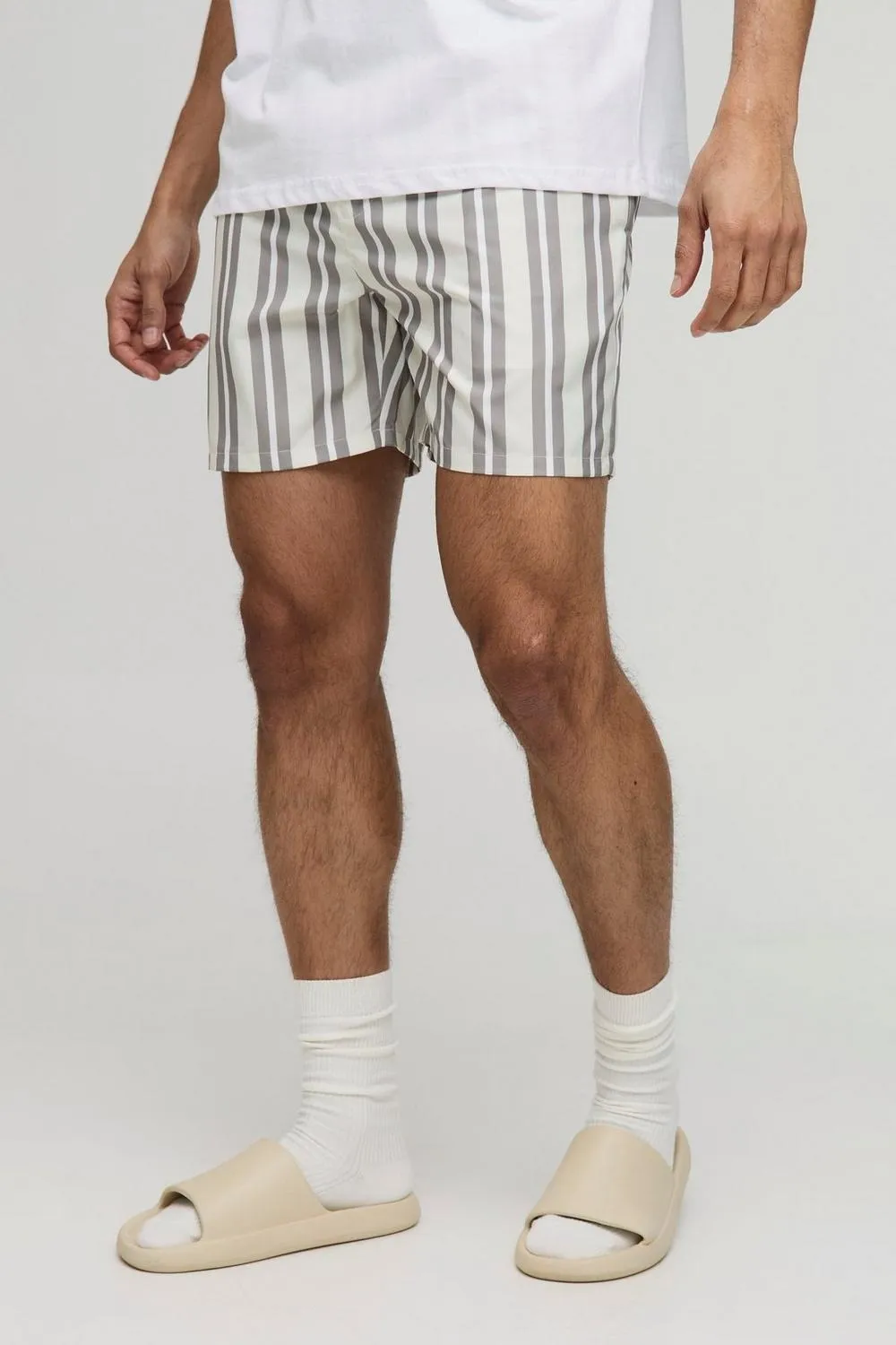 Regular Mid Length Stripe Swim Trunks Spring And Summer