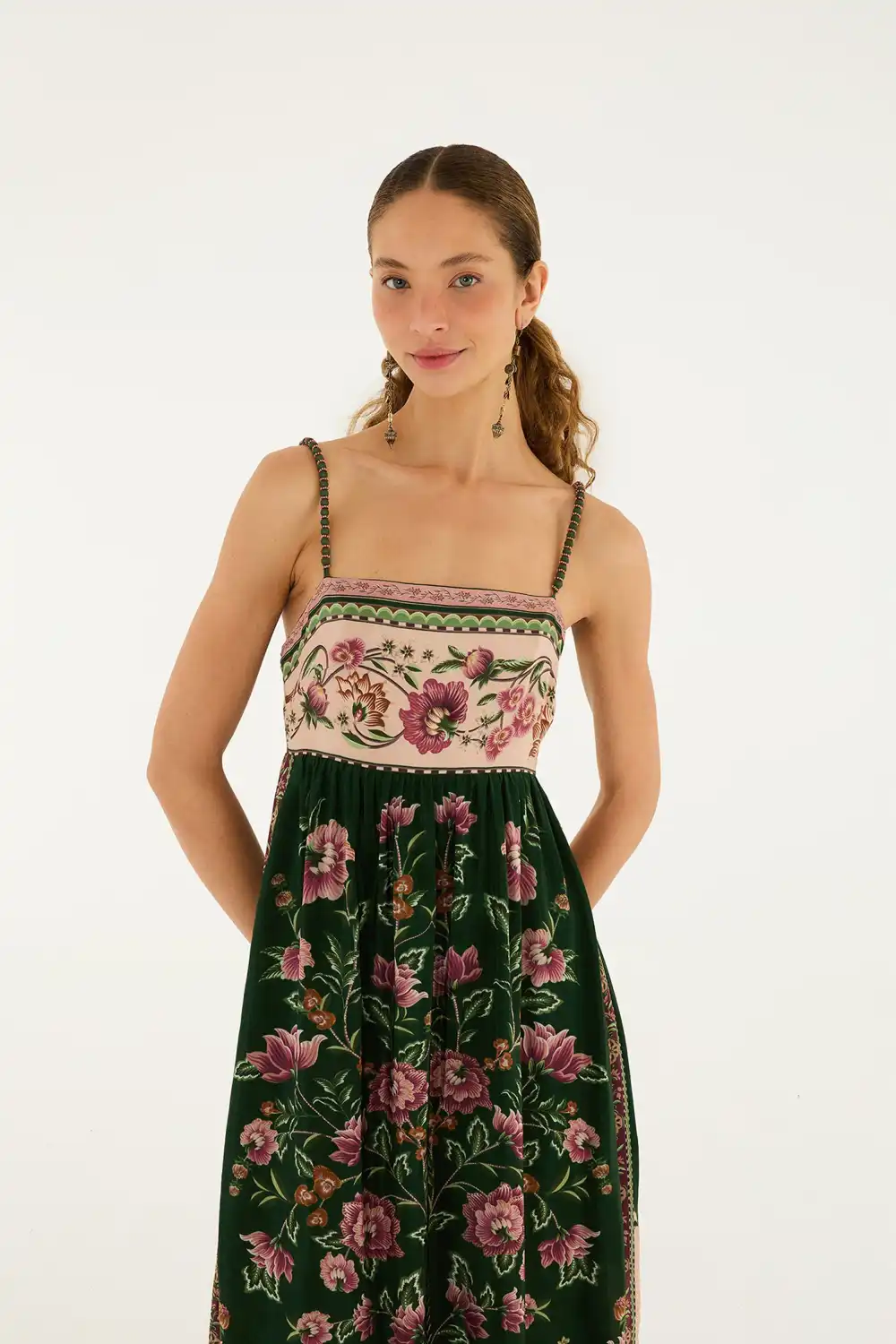 Green Flowering Garden Tree Sleveeless Midi Dress