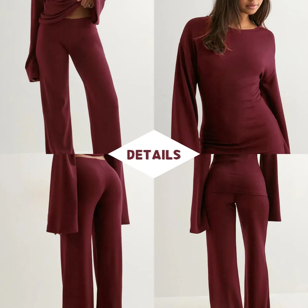 Women's Fall New Round Neck Flare Long Sleeve Top & Elastic Waist Straight Leg Pants Set