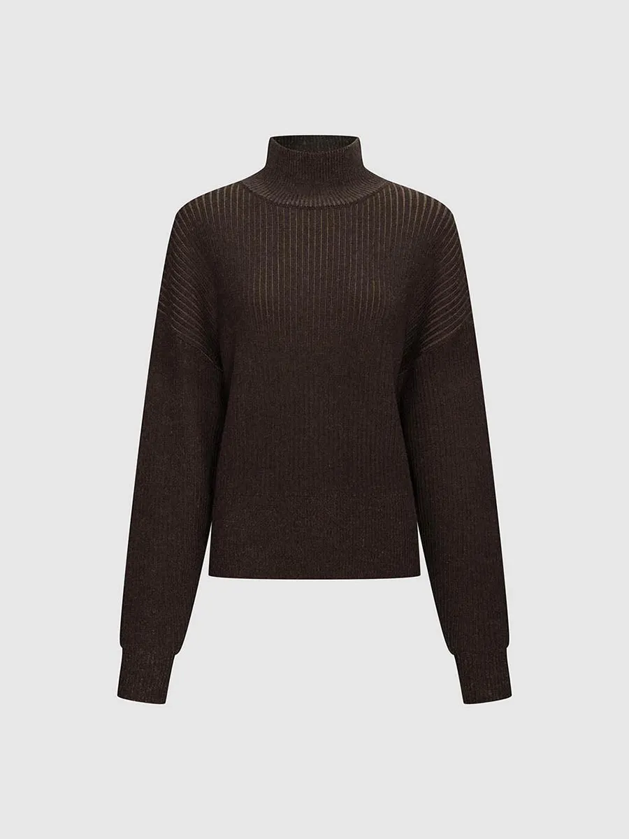 A Solid-Colored High-Neck Casual Knitted Sweater For Ladies