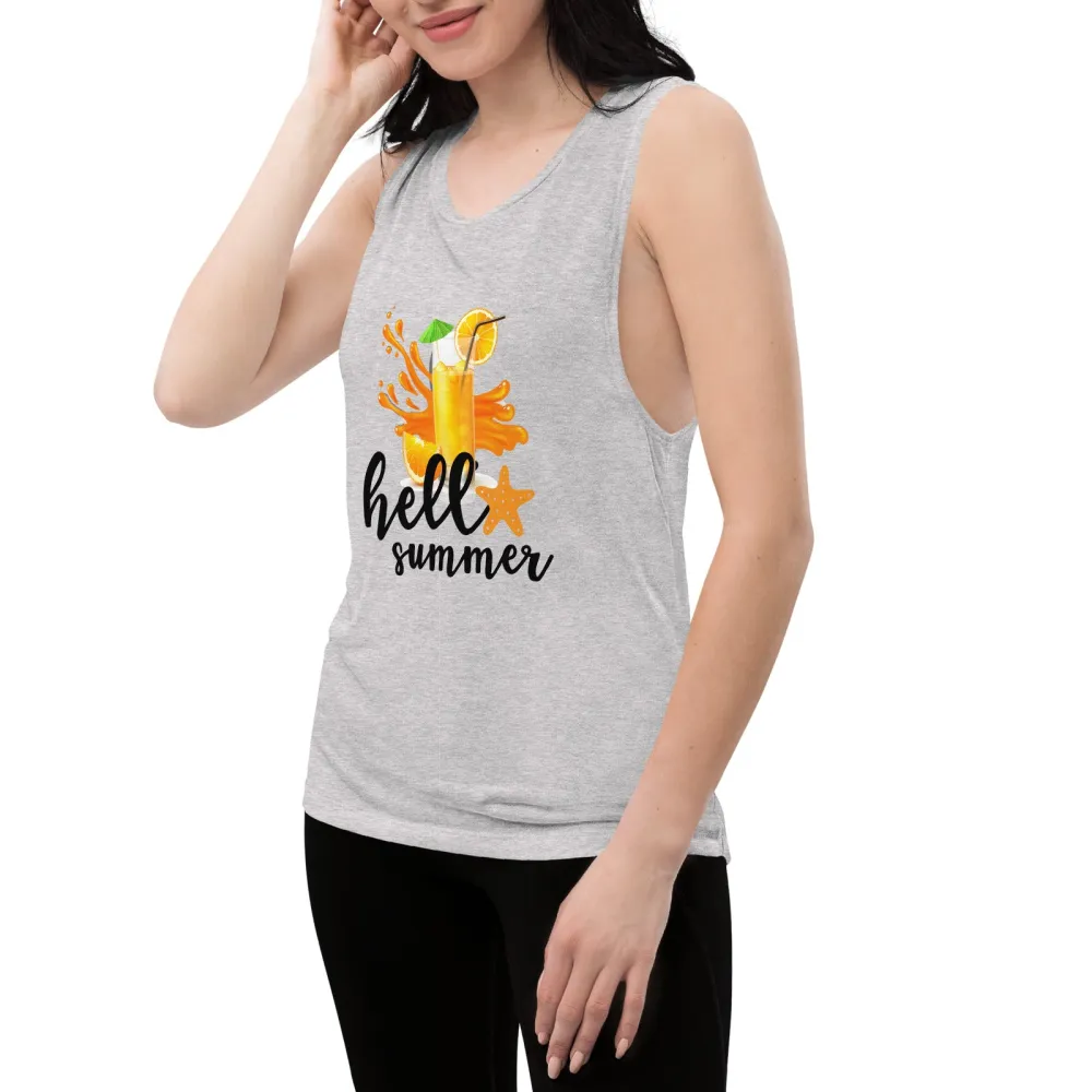 Printed Ladies Muscle Tank Hello Summer Tank Top
