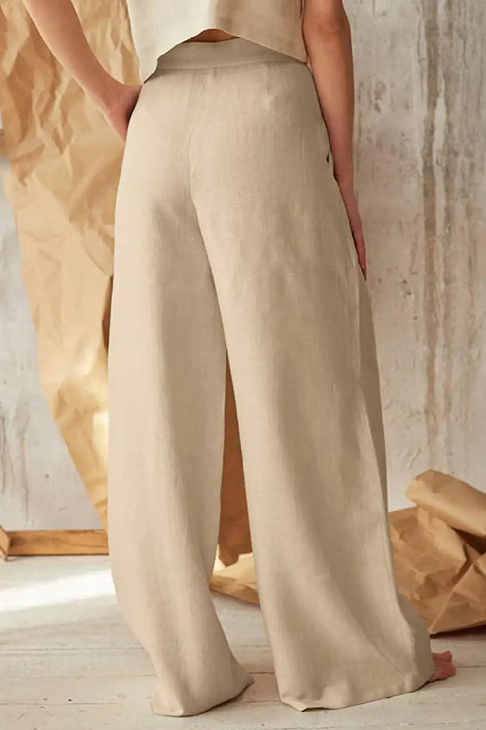 Front Button Wide Leg Cotton Linen Pants