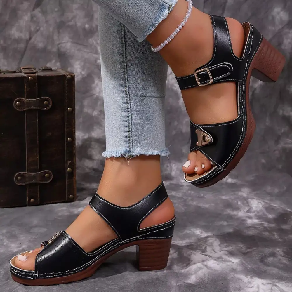 Cozy Open Toe Block Heel Sandals